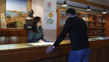 Kasse und Info des Antiquarium Arborense