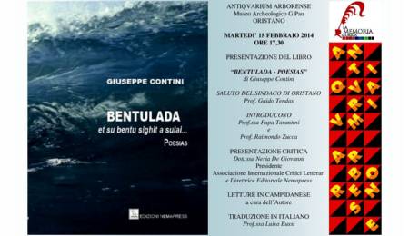 Locandina della presentazione della raccolta di poesie "Bentulada" di Giuseppe Contini