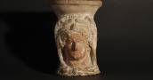 Herakles kernophoros (Busto di Eracle- Melqart recante in testa il vaso rituale detto kernos). Terracotta policroma. Artigianato di Cartagine.IV sec. a.C. Tharros. Necropoli meridionale.