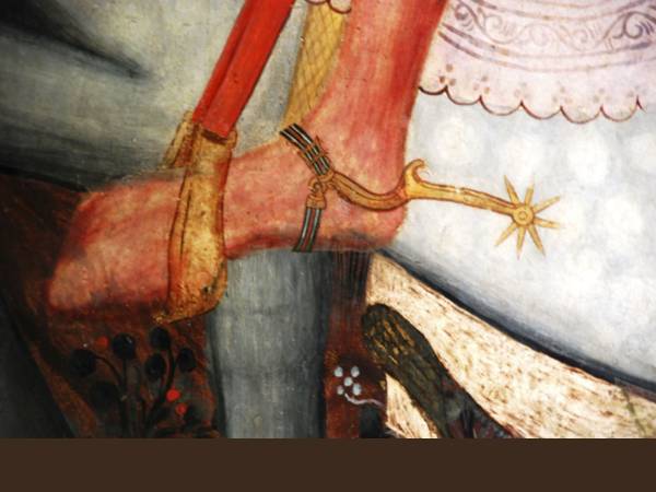 Retablo di San Martino: particolare della tavola sinistra, staffa e sperone di San Martino